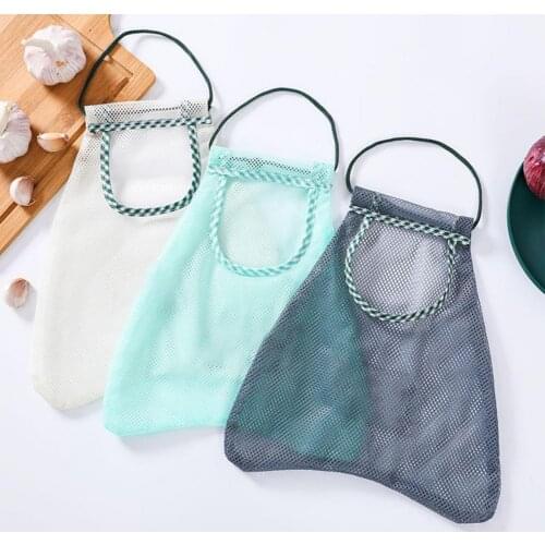 Comfortable Useful Shopping Handbag Vegetable Sundry Mesh Bag Foldable Polyester Mesh Bag with Lanyard for Kitchen Organization