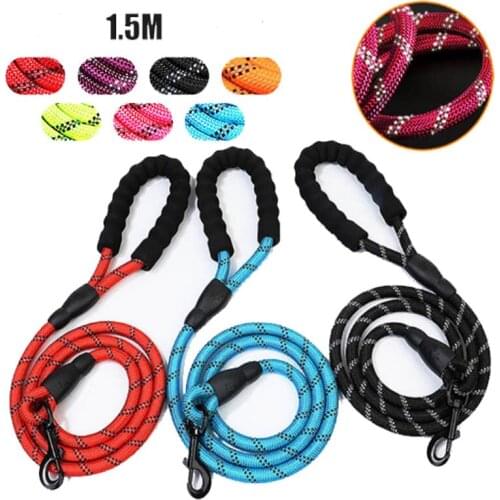 1.5M Hot Dog Reflective Nylon Leashes for Medium Large Puppy Durable Collar Lead Rope for Big Small Pet Harness 7 Color