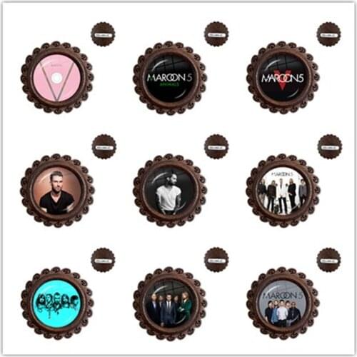 Maroon 5 Wood Brooch 3D Printing Logo 20mm Glass Dome Wood Brooch Pin Jewelry For Women Men Music Fans Creative Gift