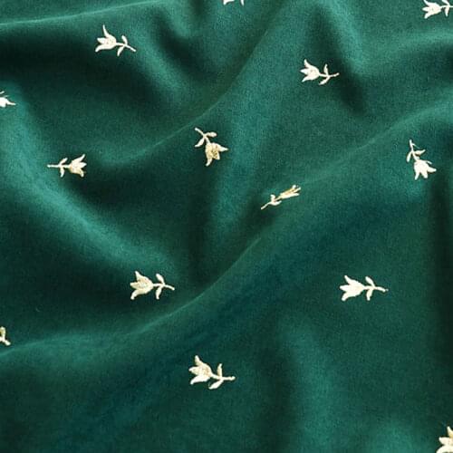 Dark Green Twill Fabric Gold Thread Rose Embroidery For Suit Dress Pants Fabric