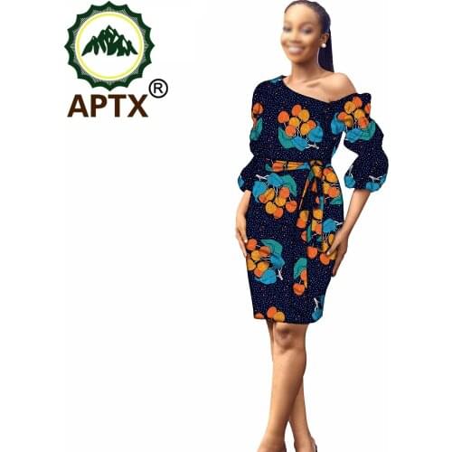 African One Shoulder Sexy Party Dress For Women Ankara Style Three Quarter Sleeve Floral Skirt Above Knee Wax Pure Cotton