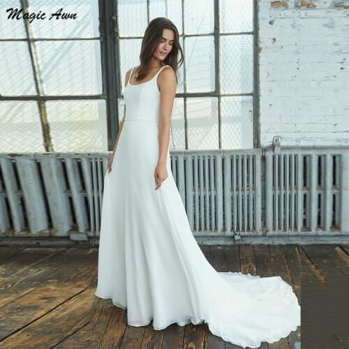 Magic Awn Simple Satin Wedding Dresses Sleeveless Backless Beach A-Line Wedding Party Dress Cheap Customized Robe De Mariage