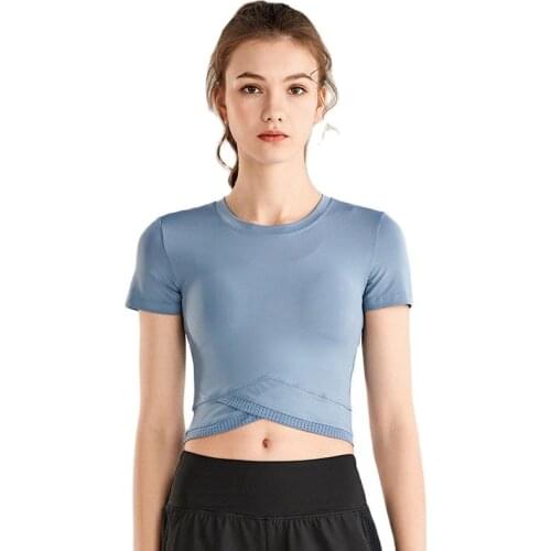 Women Sexy Sports Yoga Shirts Tops Short Sleeve Running Training T-shirt Tee Gym Fitness Ladies Workout Sportswear
