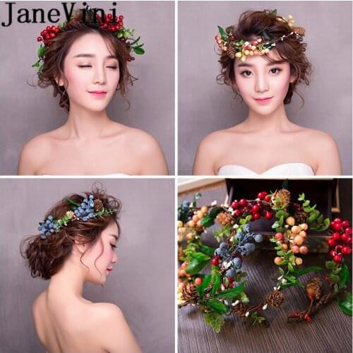 JaneVini Vintage Artificial Flower Wreath Bride Women Headband Wedding Accessories for Photography Adult Accessoir De Mariage