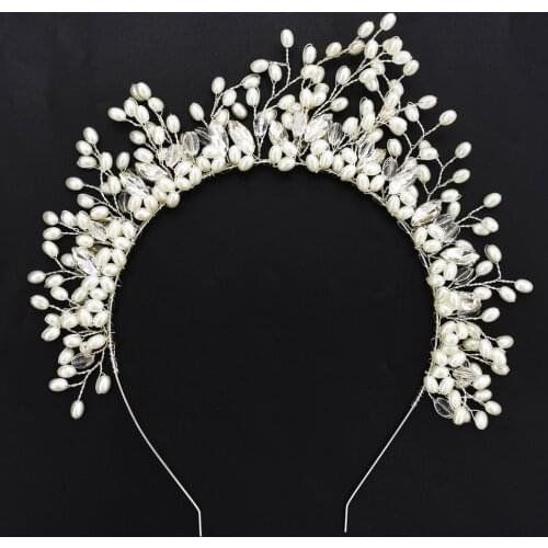 Unique Women Baroque Pearl Pearl Bridal Hairbands Tiaras Crowns Bridal Headpiece Forehead Engagement Wedding Hair Accessories