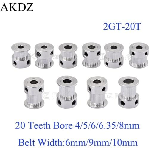 GT 20 Teeth 2GT 2M Timing Pulley Bore 4/5/6/6.35/8mm for 2MGT GT2 Synchronous Belt Width 6/10mm Small Backlash 20Teeth 20T