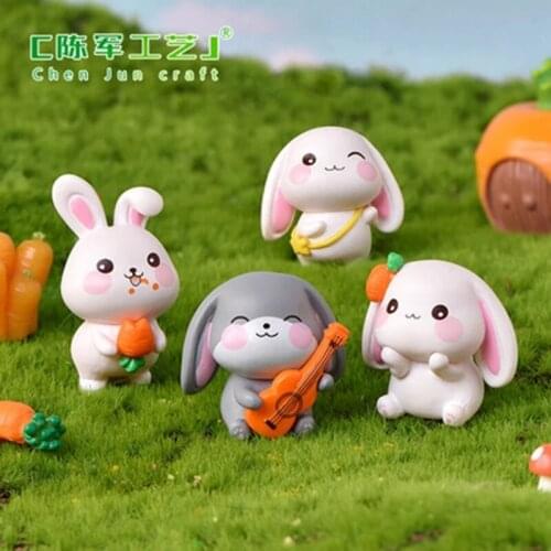 ZOCDOU 1 Piece Cartoon Cute Rabbit Playing Guitar Small Statue Little Figurine Crafts Figure Ornament Miniatures