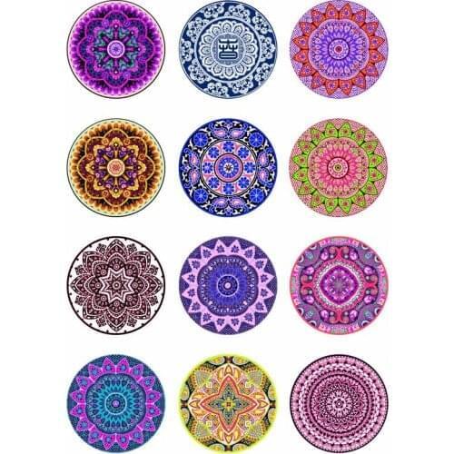 10mm 14mm 16mm 12mm 20mm 25mm 341 12pcs/lot Mandala Mix Round Glass Cabochons Jewelry Findings 18mm Snap Button Charm Bracelet