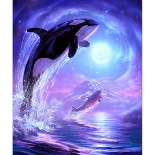 100% Full 5D Diy Daimond Painting Dolphin Couple 3D Diamond Painting Round Rhinestones Diamant Painting Embroidery Animal