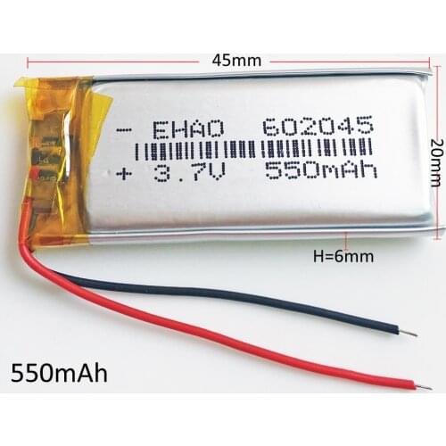 3.7V 550mAh 602045 Lithium Polymer LiPo Rechargeable Battery For Mp3 DVD RECORDE GPS PSP video pen camera bluetooth