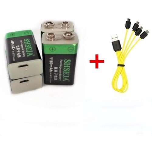 4pcs SHSEJA 1180mAh 9V rechargeable battery 6F22 USB lithium-ion battery with Micro USB fast charging cable