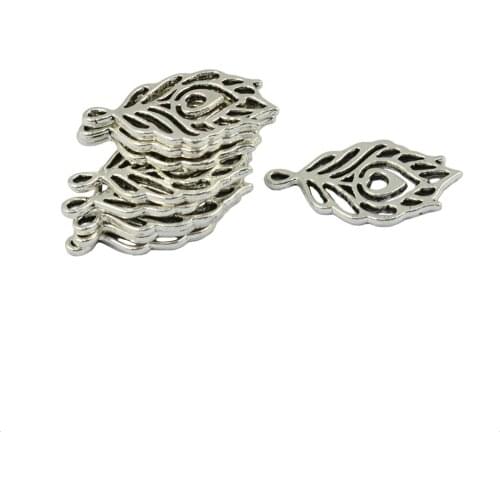 50pcs Metal Feather Charms Bracelet Link Connector Beads for Jewelry Making