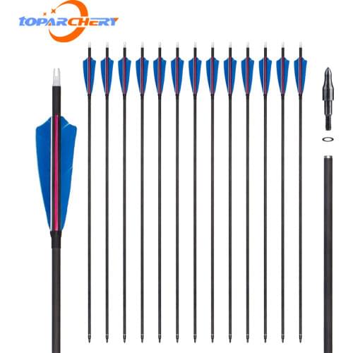 32'' High Quality Hunting Pure Carbon Arrow 4'' Real Feather Spine 350 for Outdoor Sports Recurve & Compound Bow Archery Arrows