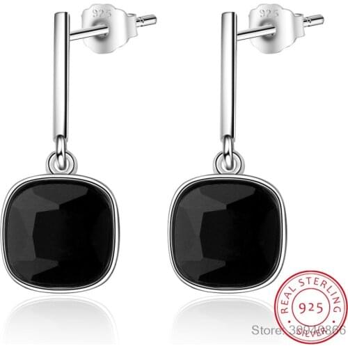 925 Silver Square Earring Women Jewelry S925 Sterling Silver boucle d'oreille Black Crystal Cubic Zirconia Stud Earrings