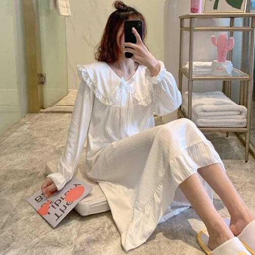 Large size Nightgowns Women Sweet Lace Square Collar Long Soft Ruffled Nightdress Princess Kawaii Sleepshirts