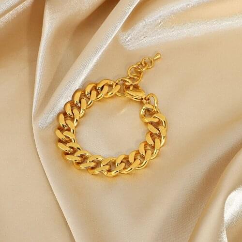 12mm Wide Cuban L Chain Bracelet Internet Celebrity Same Style Stainless Steel Gold Plated Womens Mens Punk Bracelet Jewelry