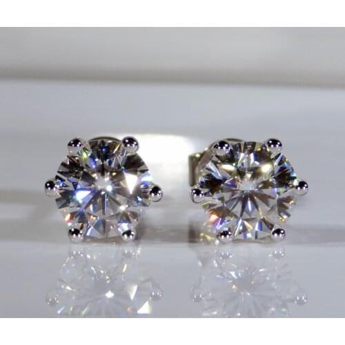 Pure 18K White Gold Moissanite Earrings Classic 6 claws 5mm/piece Total 1ct DF Color Engagement wedding earrings