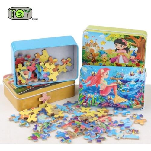 60 pieces iron box wooden cartoon puzzle toy flat jigsaw puzzle jigsaw educational toy early learning toys for kids