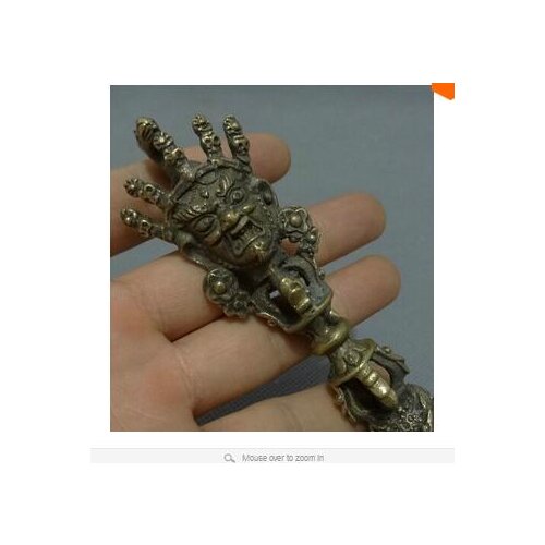 Collecting OLD copper Elaborate Old crafts Brass Tibet Bronze Buddhism Mahakala Buddha Head Statue Vajra Phurba Dagger Holder