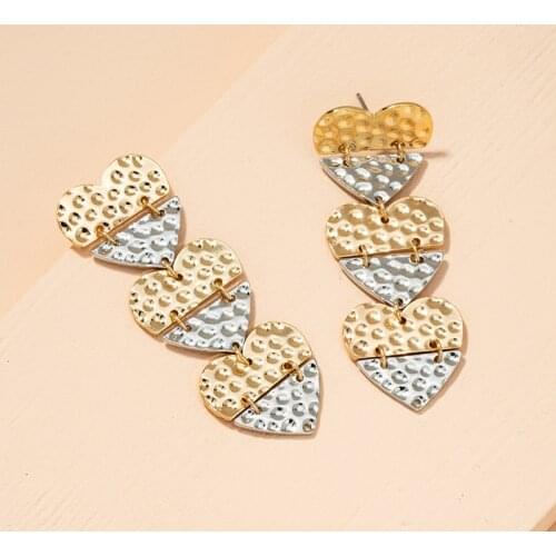 UJBOX Long Personalized Two-tone Metal Love Heart Earrings Women Zinc Alloy Wedding Engagement Birthday Jewelry Gift Wholesale