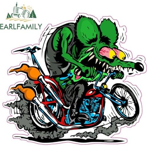 EARLFAMILY 13cm x 11.9cm for Rat Fink Decal Funny Car Styling Vinyl Graphic Car Decoration for Window Bumper Trunk Car Stickers