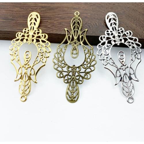 10 pcs/lot 33x73mm Metal Filigree Big Flower Slice Charms base Setting Jewelry DIY Components Findings