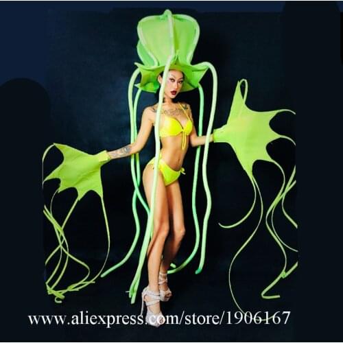 Fluorescent Octopus Sexy Lady Dance Suit Stage Performance Clothes Nightclub Bar Party Event Dance Team Ballroom Costume