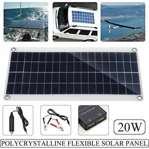 12V 20W Flexible Solar Panel USB Battery Cell Phone Charger for Car Boat High Efficiency Battery cCharger Module