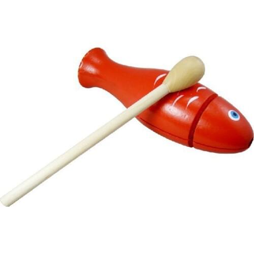 New Wooden Temple Block Musical Instrument Toys Sound Red Fish Shape Play Game Interactional Toy For Children Kids Gifts