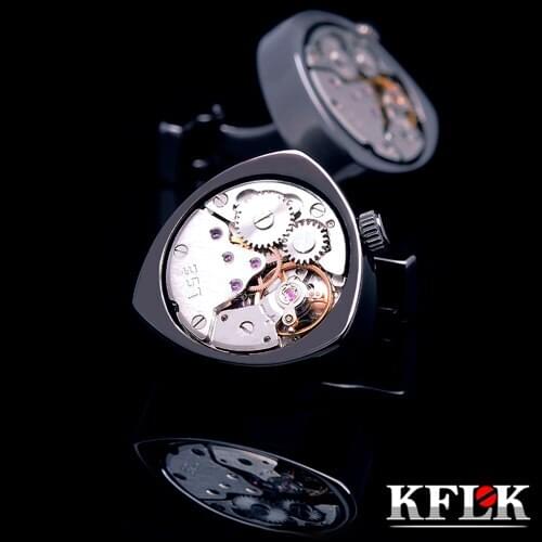 KFLK 2020 jewelry shirt cufflinks for mens Brand cuff buttons black watch movement cuff links High Quality abotoaduras Jewelry