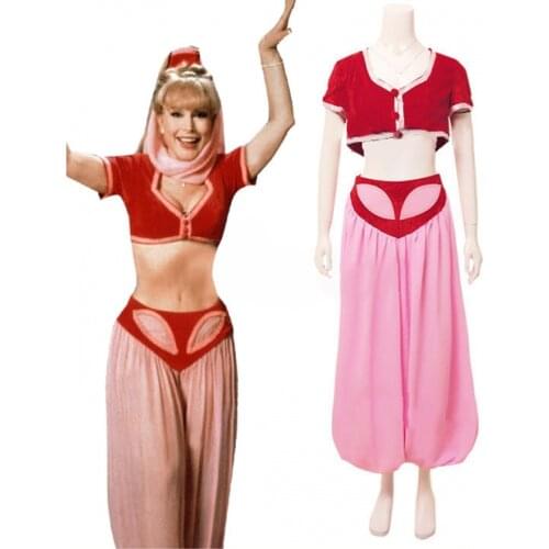 CosplayDiy I Dream of Jeannie Jeannie Red Dress Halloween Cosplay Women Outfit Halloween Suit Costume