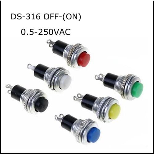 Mini push button switch DS-316 OFF-(ON) 0.5A 250VAC 10mm Rocker Switch color red yellow blue green white black 100PCS