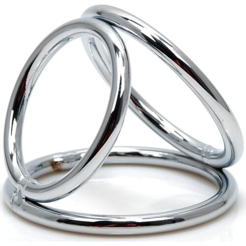 Men Sex Toys Penis Ring Metal Penis Cock Ring Triple Stainless Steel Scrotum Bondage Ball Stretcher Delay Rings Chastity Cage