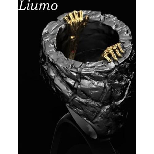 Liumo Vintage Black Punk Style Dry Well Gold Color Skull Claw Men Alloy Biker Ring Lr1155