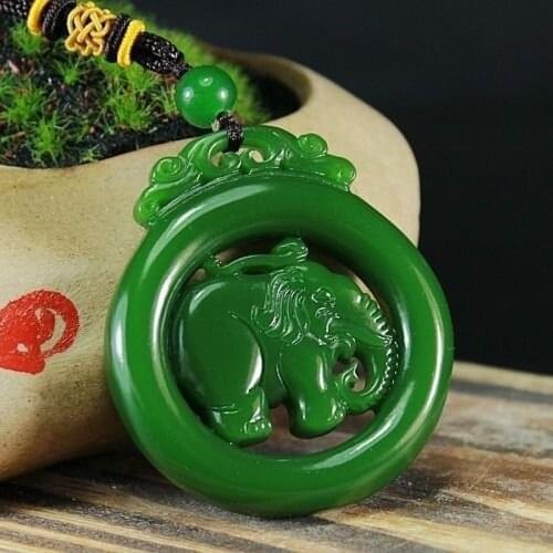 Natural Green Hand Carved Elephant Jade Pendant Fashion Boutique Jewelry Mens And Womens Lucky Necklace Amulet Gifts