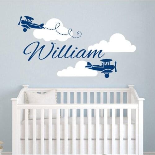 New Customized Name Airplane Wall Stickers Kids Bedroom Wall Decor Sticker Removable DIY Clouds Home Decorative Wall Decals Size