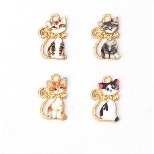 DoreenBeads Zinc Based Alloy Charms Pendant Cat Animal Gold Orange Black White Colorful Enamel 21mm( 7/8") x 13mm( 4/8"), 10 PCs