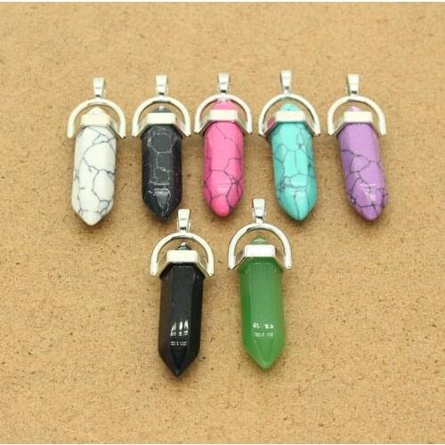 2pcs 43x14mm Hexagon Crystal Opal Stone Charms For Necklace Keychains Accessory Vintage Women Necklaces Pendant Jewelry Make
