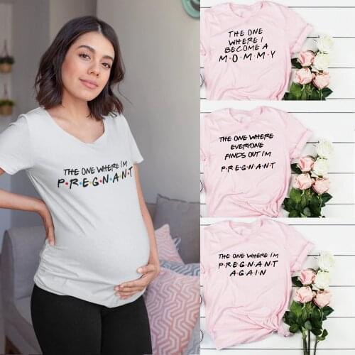 The One Where I'm Pregnant Shirt Baby Announcement T-shirt for Pregnancy Shirt Clothing Plus-Size Short Sleeve Pregnant Women