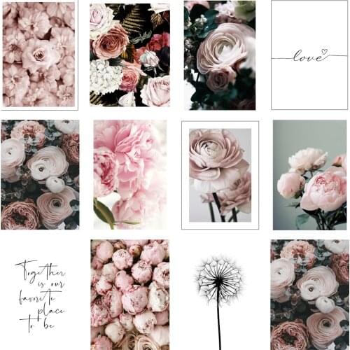 Nordic Pink Fower Landscape Decoration Painting English Text Love Living Room Sofa Background Hotel Wall Art Canvas Mural