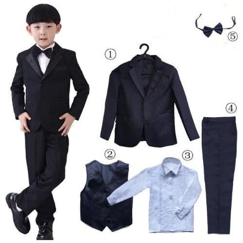 2019 Kids/Children Formal Boys Wedding Tuxedo Suits white/black Boy Blazer Suit Marriages/Perform Dress Costume boys Blazer 5pcs