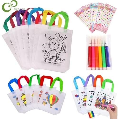 DIY Environmental Protection Graffiti Bag Handmade Painting Non-Woven Bag for Children Education Arts Crafts Drawing Toys YJN