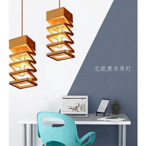 Solid wood led wave rectangular pendant lights art living room Nordic lamps bedroom dining room corridor hanging lights lighting