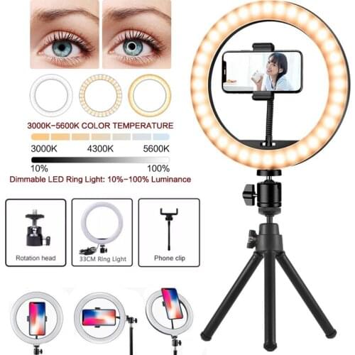 LED Selfie Fill Ring Light Dimmable USB Photography Light Lamp With Adjustable Tripod Stand Phone Holder For TikTok Video Live