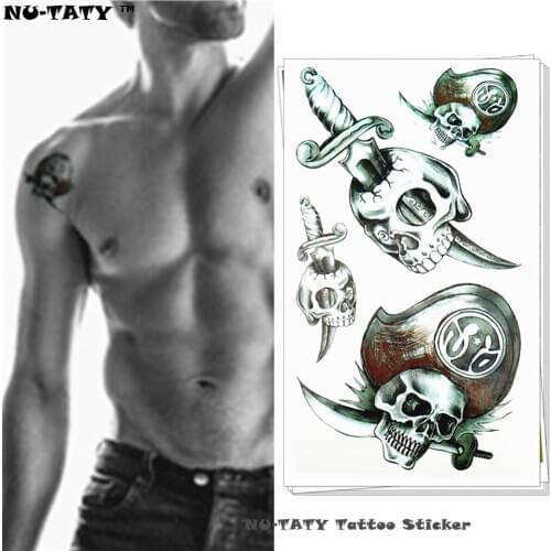 Nu-TATY Pirate Skull Sword Temporary Tattoo Body Art Flash Tattoo Stickers 17*10cm Waterproof Tatoo Styling Wall Sticker