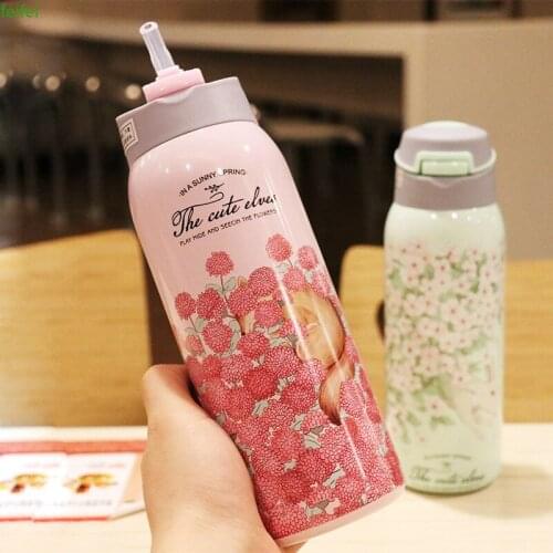 Double Wall Thermos Water Bottle with Straw 304 Stainless Steel Vacuum Flask mug Outdoor Bottle Sport insulated cup 350/450ML