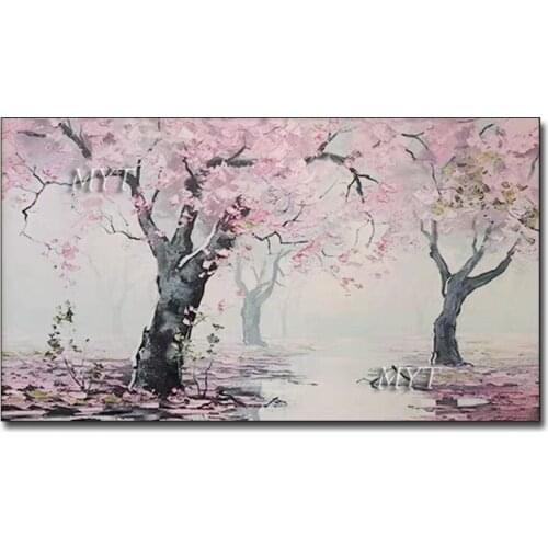 Pink Tree View 100% Handpainted Modern Landscape Oil Painting On Canvas Flower Art Pictures For Living Room Home Decoration
