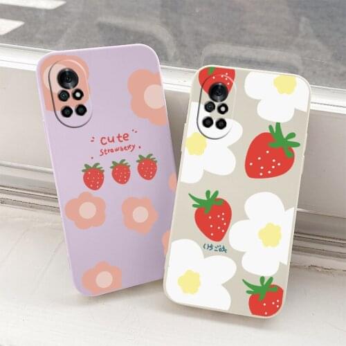 Strawberry Flowers Lens Protection Case For Huawei Nova 8 7 Pro SE 6 SE Soft Phone Cover For 5 Pro 5Z 5I 5Ipro 5T 4 4E Case