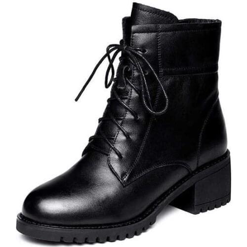 Women bare boots new genuine leather women shoes Winter keep Warm Fur Boots Waterproof Snow Boots Thick round head short boot