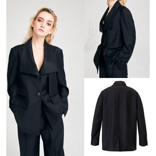 Classic Black Women Suits Fashion Elegant Loose Pocket Blazer Streetwear New Designed Daily Casual Jacket 2 Pieces Set